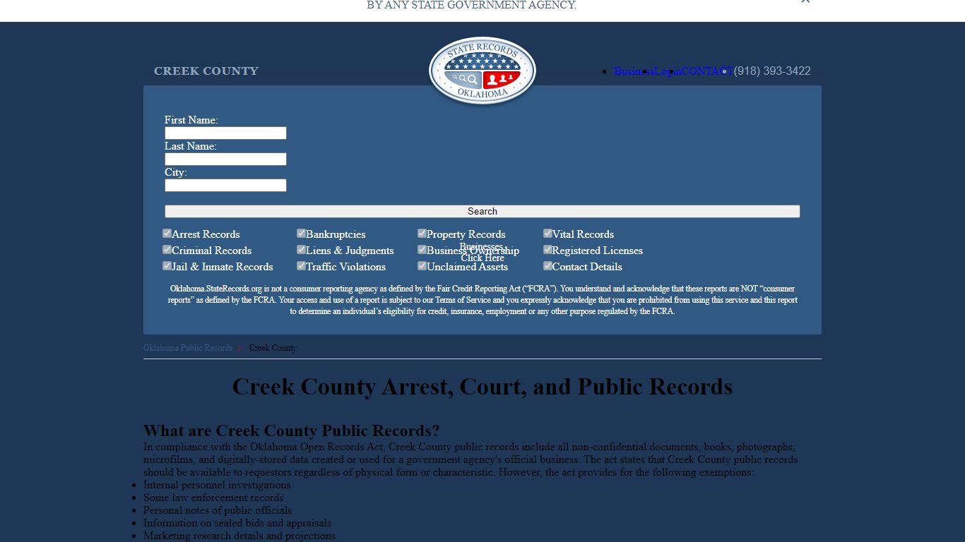 Creek County Arrest, Court, and Public Records